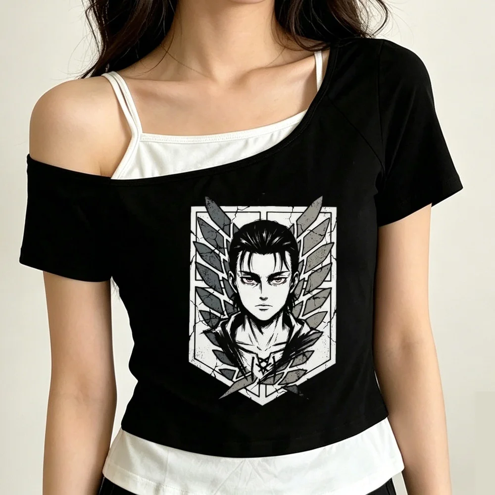 Attack on Titan crop top girl alternative  japanese 2000s y2k funny t-shirt gothic jojifuku emo y2k harajuku