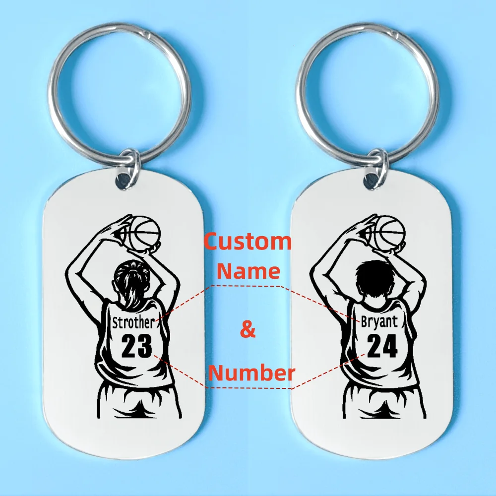 Llavero de baloncesto con número de nombre personalizado, llavero deportivo personalizado de acero inoxidable, regalos para fanáticos del jugador de baloncesto para hombres y mujeres