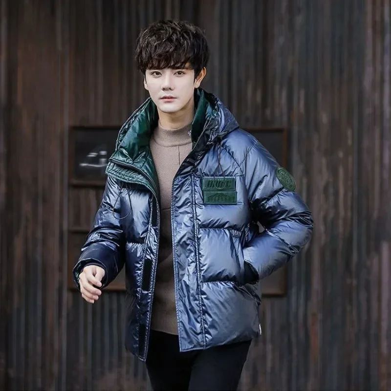 

Thicken Warm Male Short Hooded Glossy Wash-Free White Duck Down Coat Casual Plus Size Winter Men Down Jacket Fashion Outwear