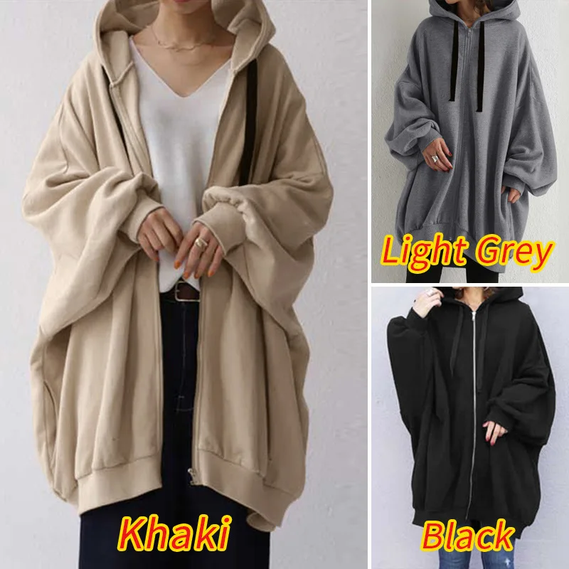Hoodies women 2026 casual new autumn winter Europe sexy solid color loose hoodie zipper coat women's clothing