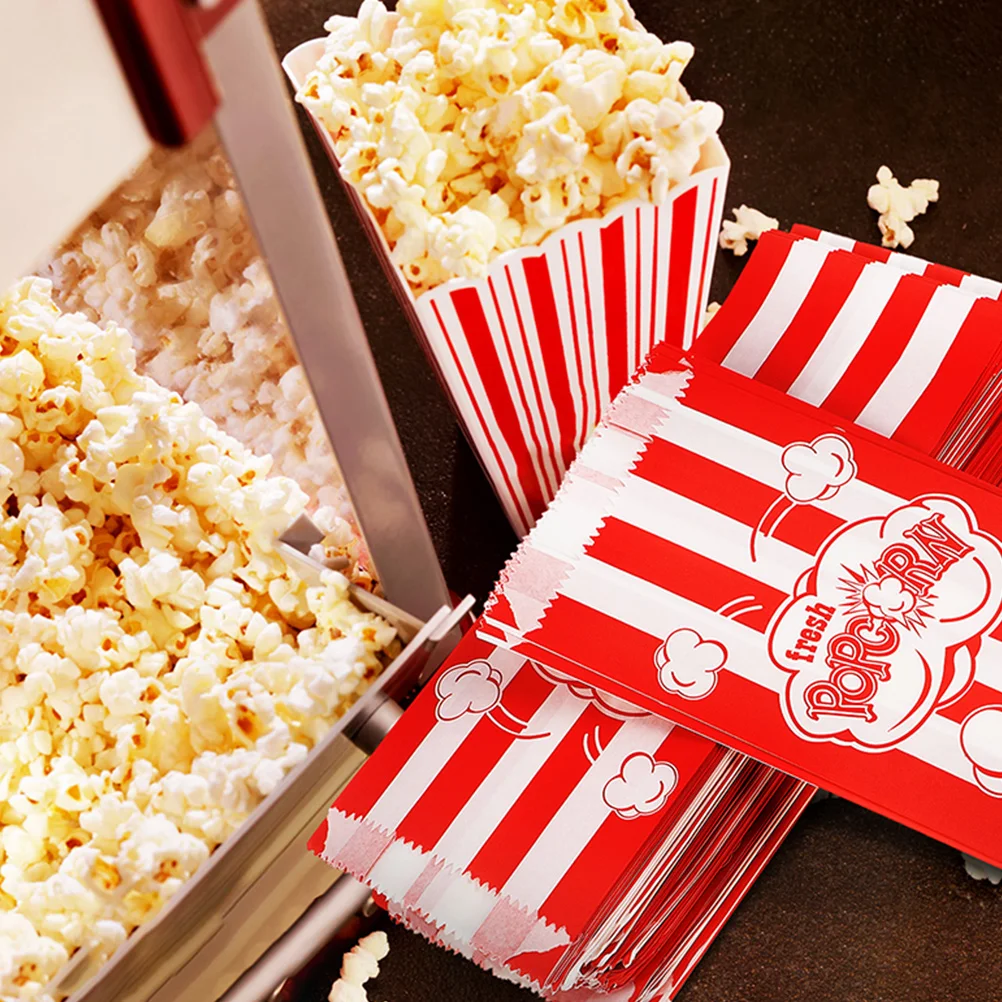 

100pcs Greaseproof Paper Popcorn Container Oil Proof Snack Bag Classic Color Movie Night Treats Bag Food Storage Household