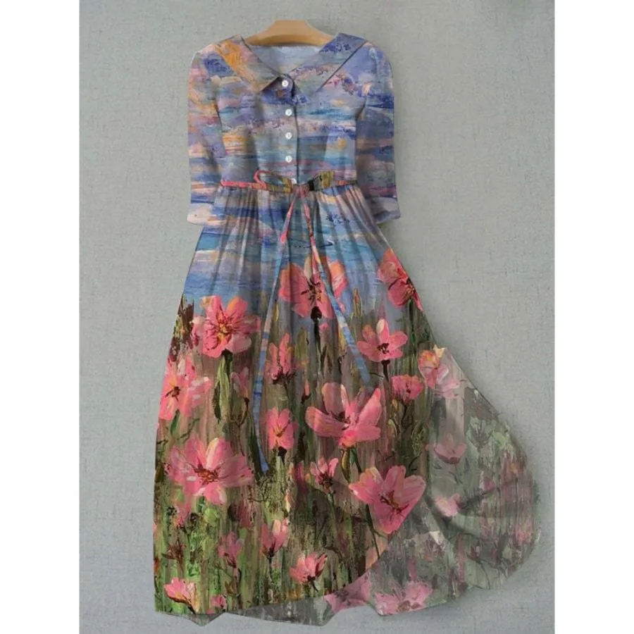 

【Новый стиль】Европейское и американское платье-рубашка в новом стиле, богемное праздничное платье с широким подолом, платье с принтом.