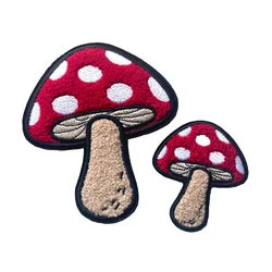 1 Pair Red Mushroom Parches for Clothes DIY Towel Embroidery Repair Patchs 6*7CM