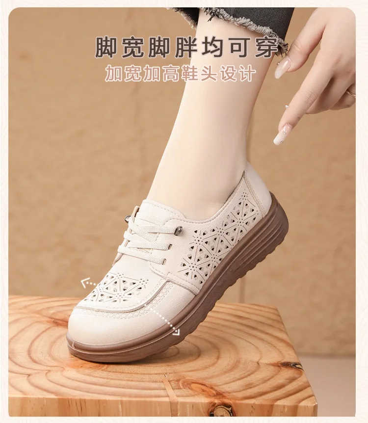 Neue hohle, atmungsaktive Schnürschuhe mit Schnürung für Damen, Oxfords aus Kunstleder, Slip-On-Flats für den täglichen Gebrauch, Mokassins – Detail 9