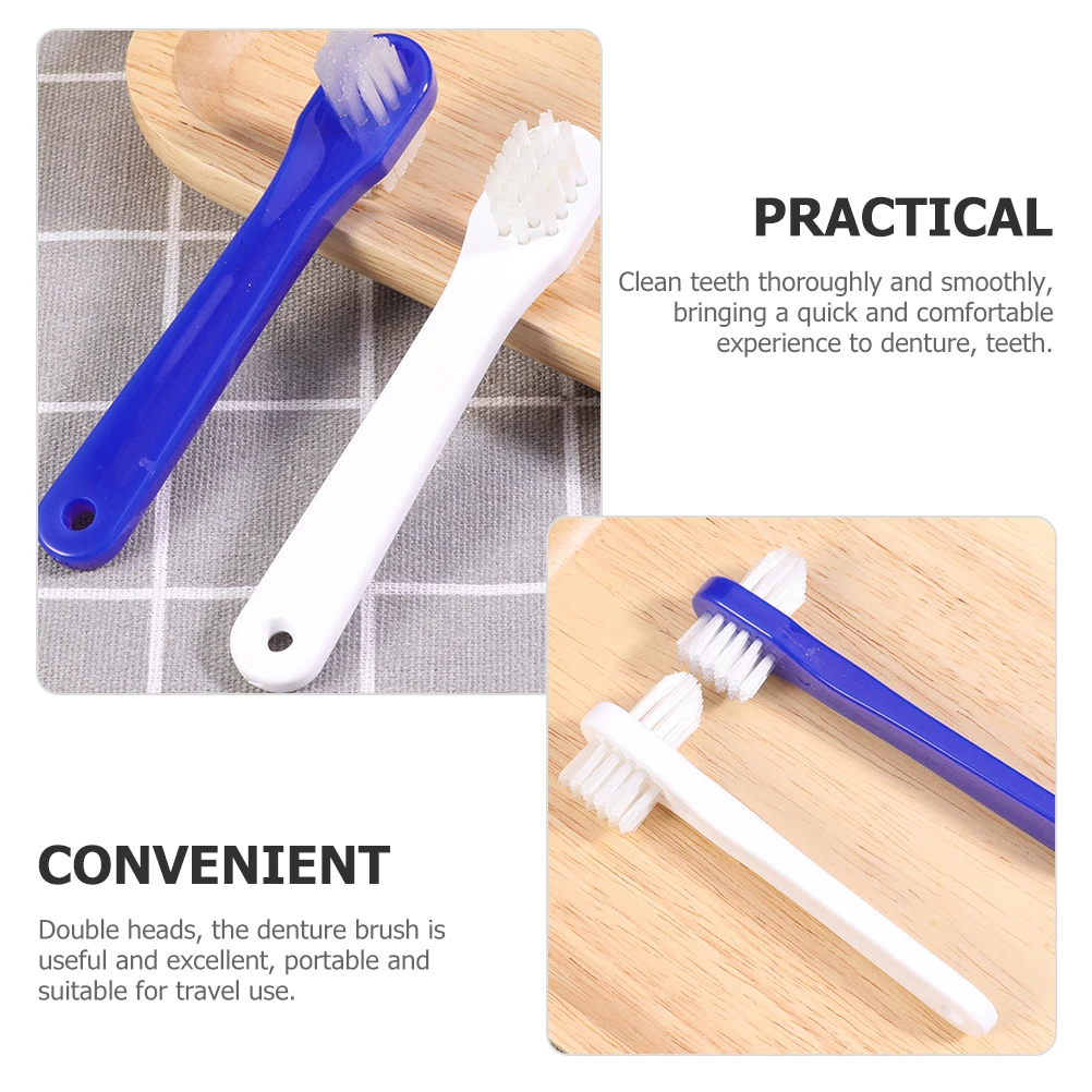 

4 Pcs Small Double-headed Denture Toothbrush PP Material Cleaning Detergent Heads