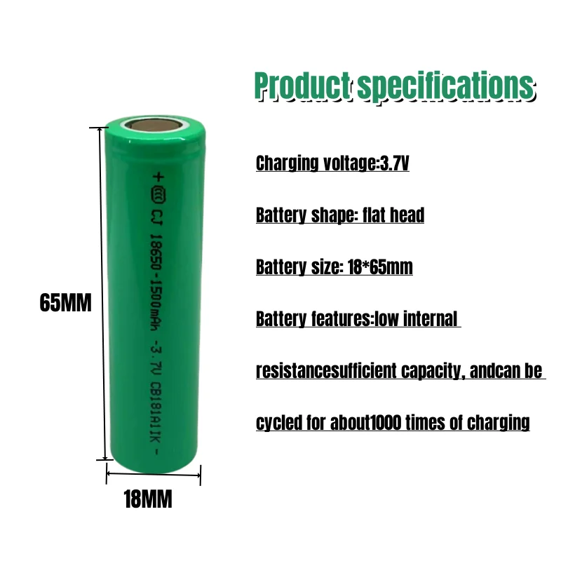 100% Real Capacity 3.7V 1500mAH 18650 Lithium Ion Rechargeable Battery, Suitable for Various Electronic Products