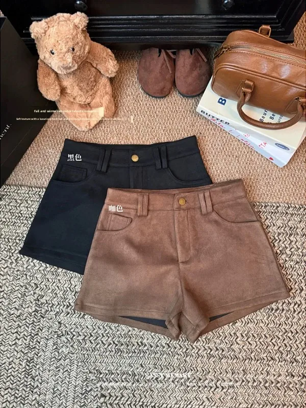 

Женские повседневные брюки с высокой талией и широкими штанинами, осенне-зимние, свободные, из искусственной замши, прямого кроя, больших размеров, в стиле Spicy Girl