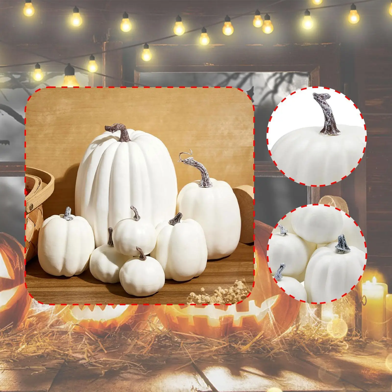 7x Artificial Pumpkins Large Small Foam Pumpkins for Decorating White for Halloween Home Table Centerpiece Garden Props - view 3