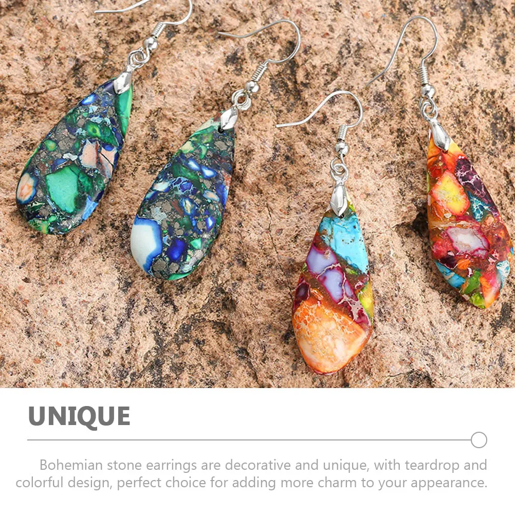 

1Pair Colorful Stone Earrings Lightweight Teardrop Bohemian Dangle Earrings for Women Casual Dress Statement Jewelry