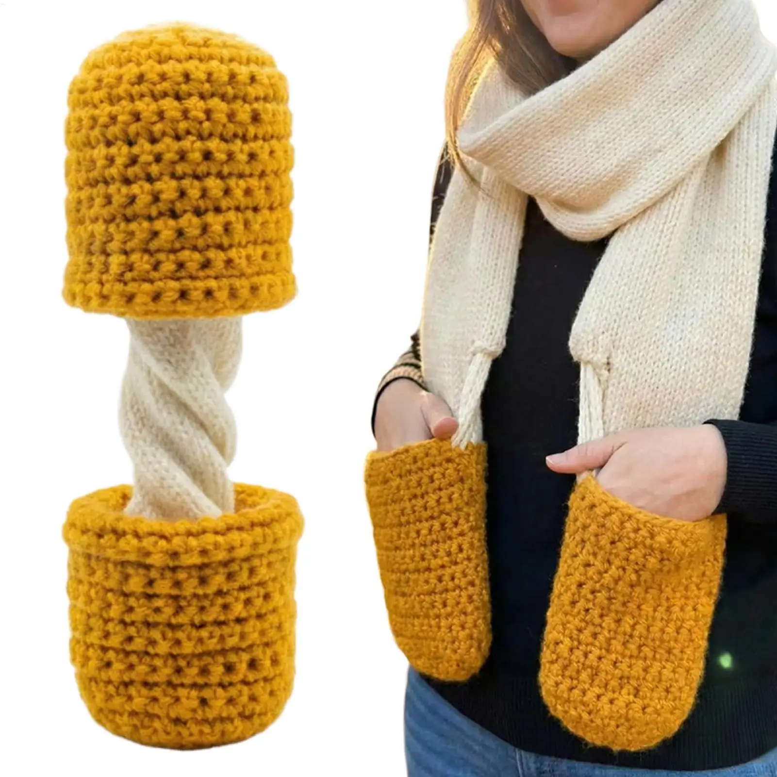 

Шарф с карманами в стиле сыра, вязаный крючком зимний шарф-снуд с карманами, длинный шарф для девочек, для прогулок на улице, милый подарок на день рождения