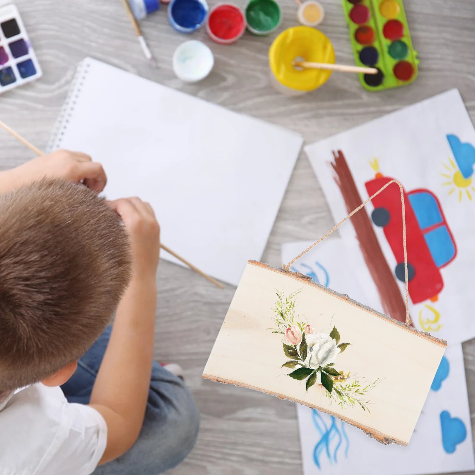 2 قطعة ديكور جدار خشبي DIY لوحة معلقة فارغة خفيفة الوزن مع حبل للمنزل مقهى مطعم رسم رسالة