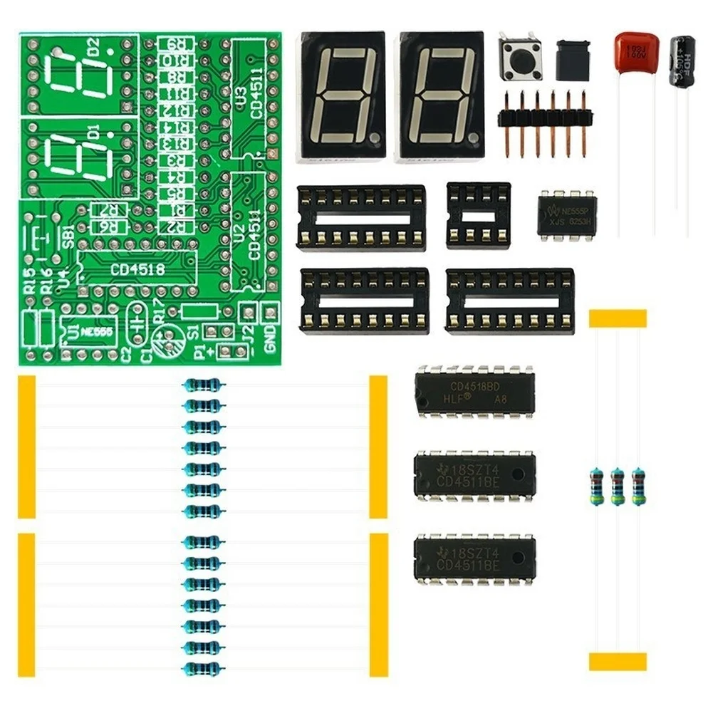 Electronic Skill Trainer 99 Second Timer Circuit DIY Kit Soldering Practice DC 5V PCB 54 by 43 mm Parts and Diagram