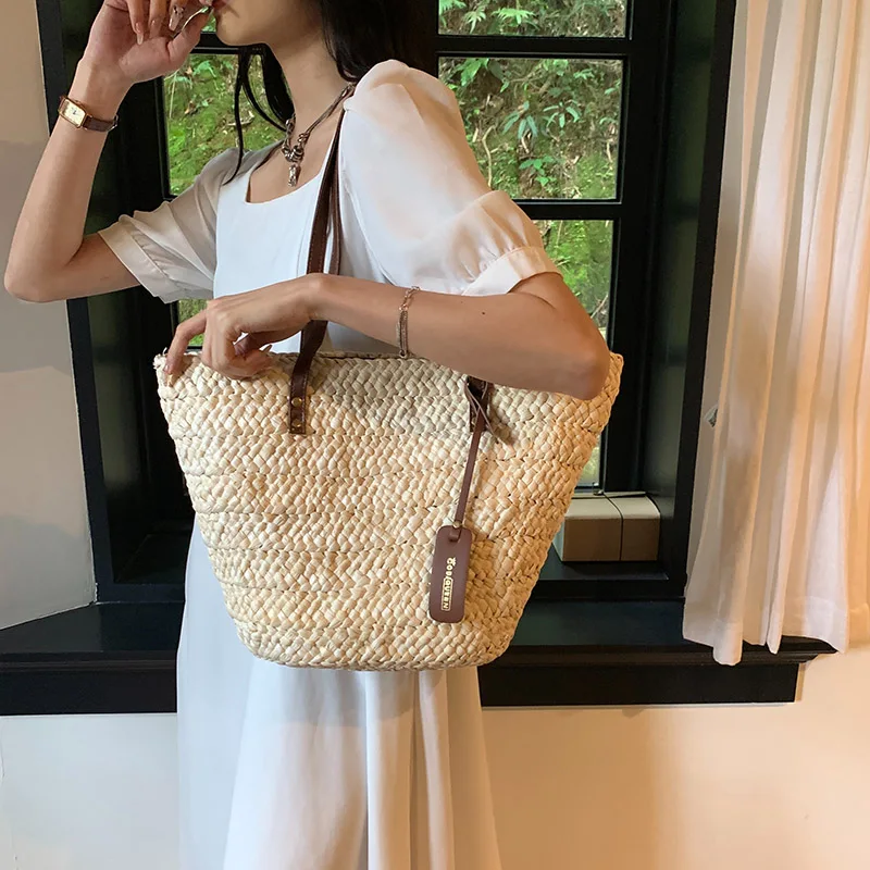 LEFTSIDE Bohemia Women Weave Big Straw Tote Bag 2023 Summer Y2k Travel Beach Bags Handmade Lady Handbag Rattan Shoulder Bags