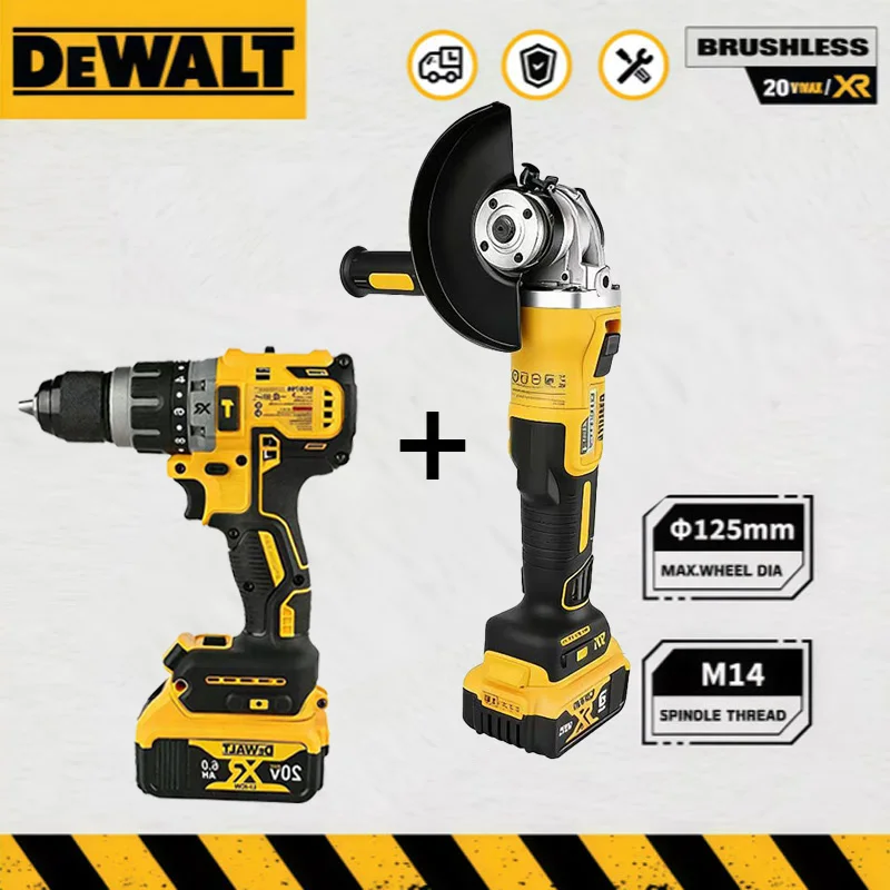

DEWALT 20V MAX XR Brushless Hammer Drill And 125mm M14 Angle Grinder Combo Kit Cordless Power Tools for DIY And Professional Use