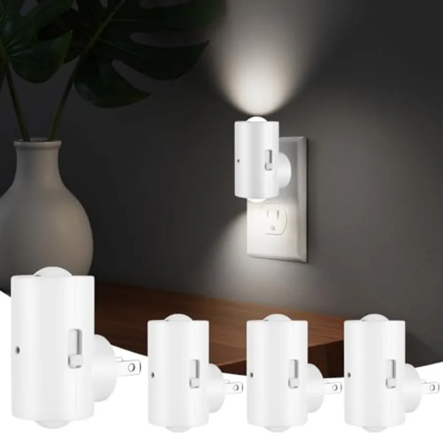 

Small LED Night Light, Dimmable Plug-in with Dusk to Dawn Auto On/Off, Daylight Adjustable Brightness 0-200LM,180° Rotating, fo