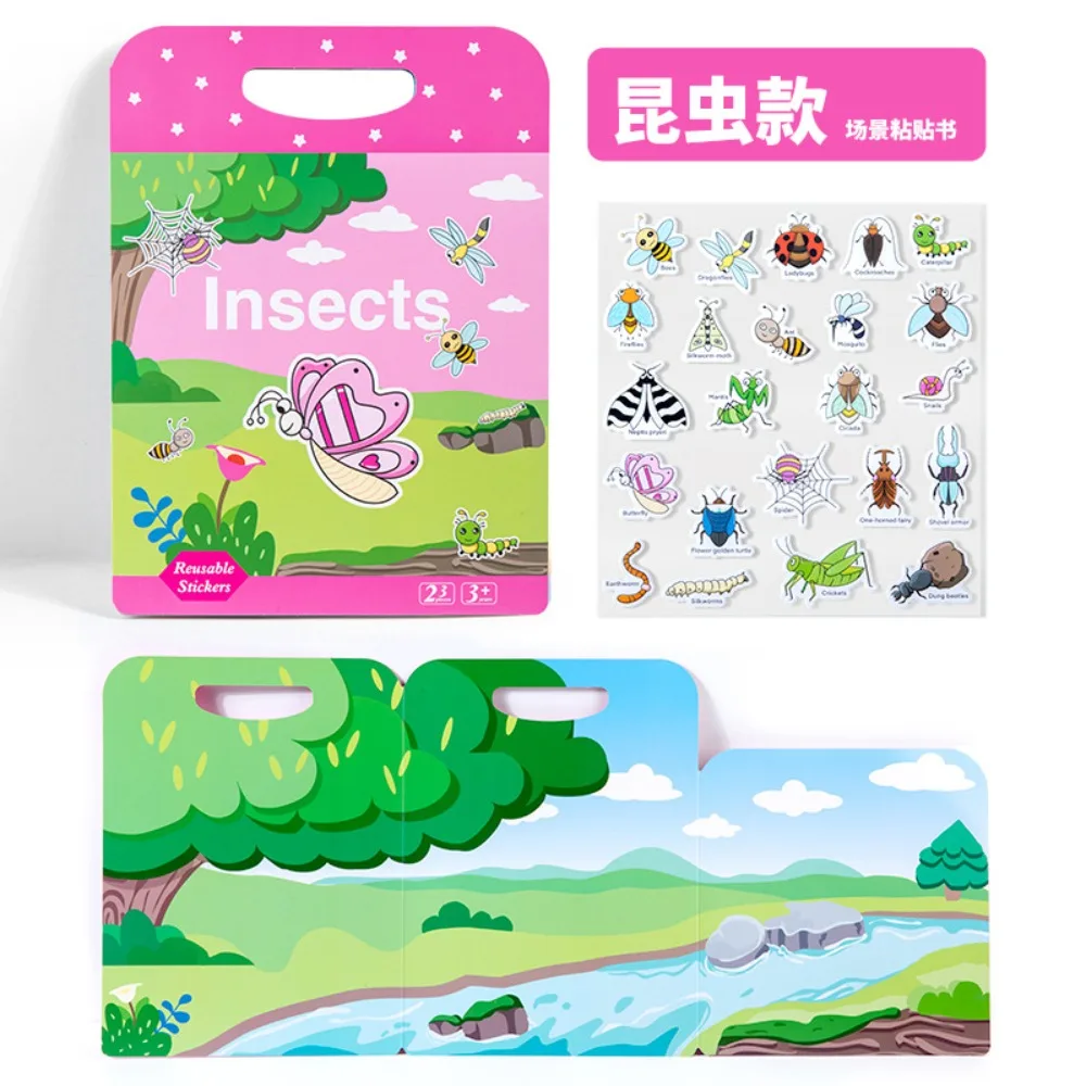 

Reusable Children Scene Stickers Cartoon Animal Multiple Scenarios Children's Sticker Book Portable Cards Scrapbook
