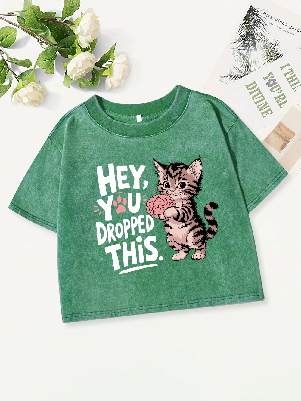 

Summer Cotton Crop Tops Womens Hey You Dropped This Printing Washed T-Shirt Y2K O-Neck Regular Fit Streetwear Casual Clothes