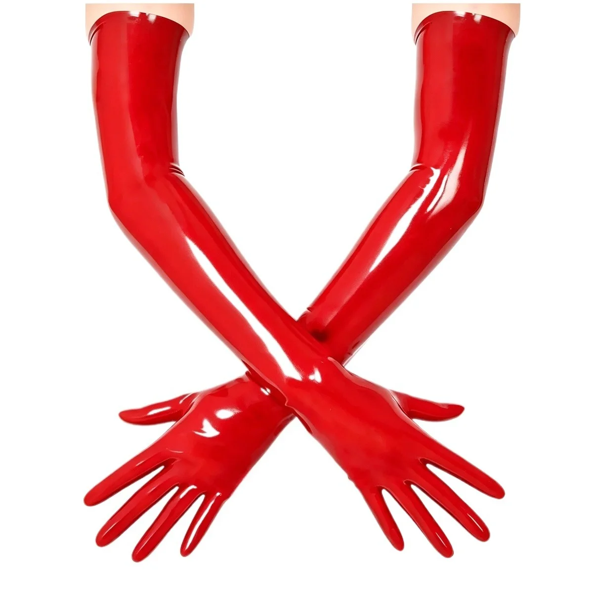 Glänzende Latex-Kurzhandschuhe, dehnbare Gummihandschuhe mit vollen Fingernägeln