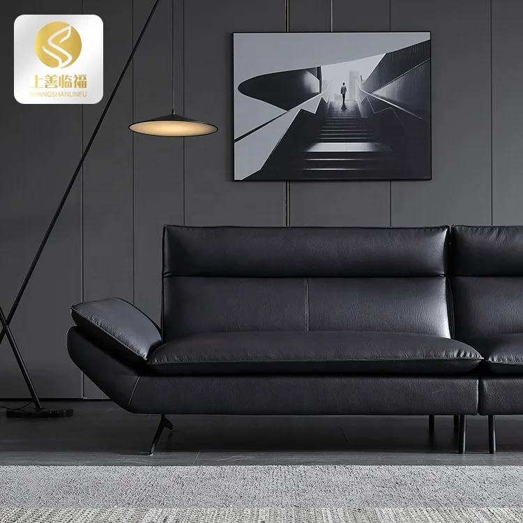 Wholesale luxury black leather looklike nano technology fabric sofa for office