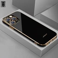 Luxo Solid Color Silicone Soft Case, à prova de choque proteger capa para iPhone 16, 15, 14, 11, 12, 13 Pro Max, Mini, 16 Plus, chapeamento, lustroso