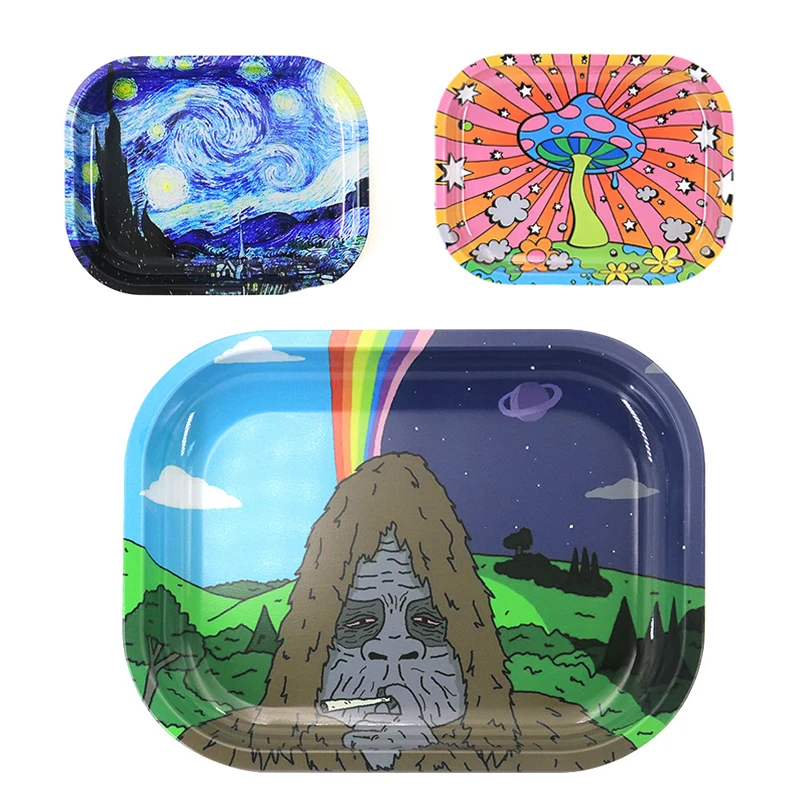 7x5.5 Inch Metal Rolling Tray Multi-Pattern Storage Container & Tobacco Tinplate Plate Dry Herb Smoking Accessories