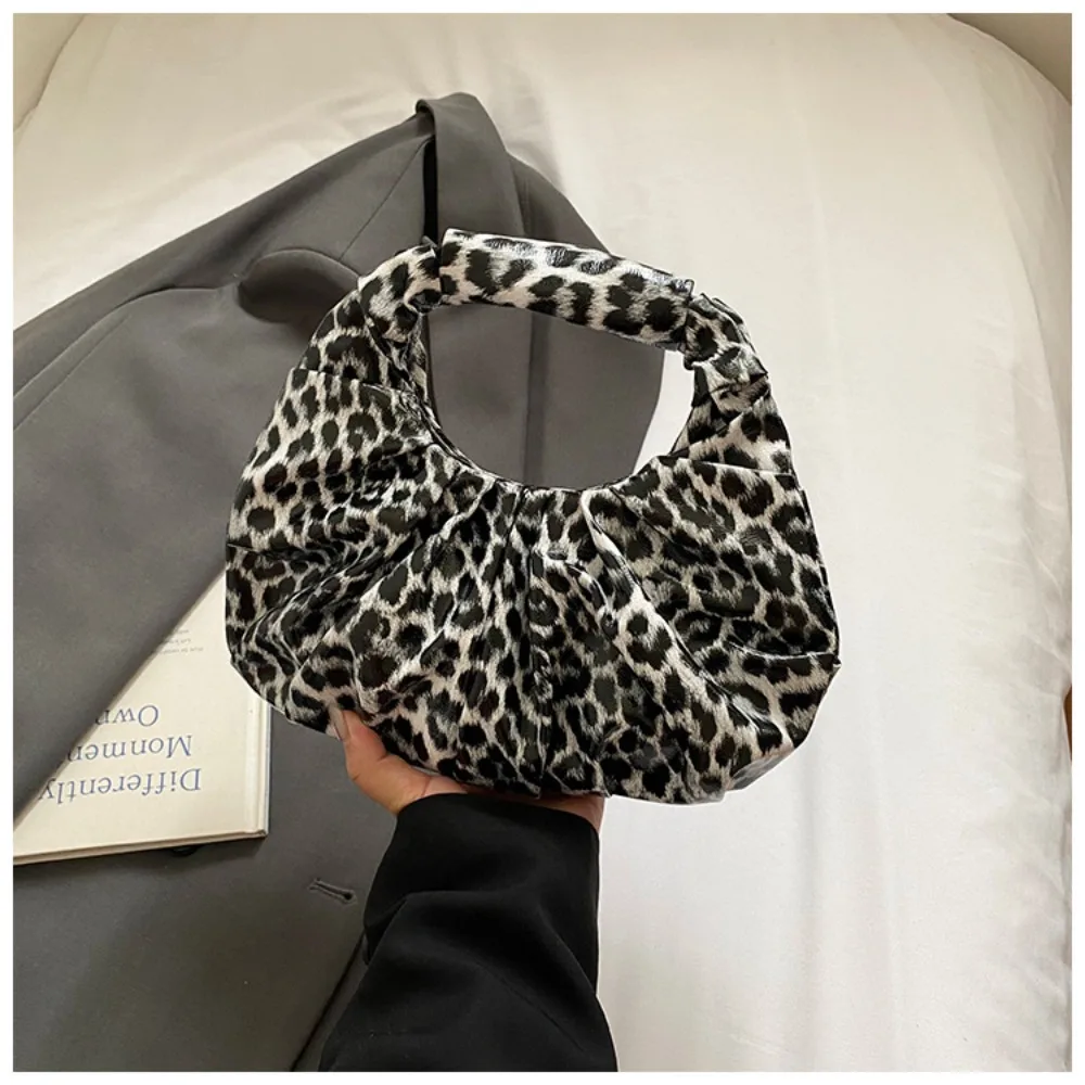 

Simple Pu Leopard Print Handbag Black Purse Underarm Bag Fashionable Cloud Bag Pu Leather Handbag Mobile Phone Bag