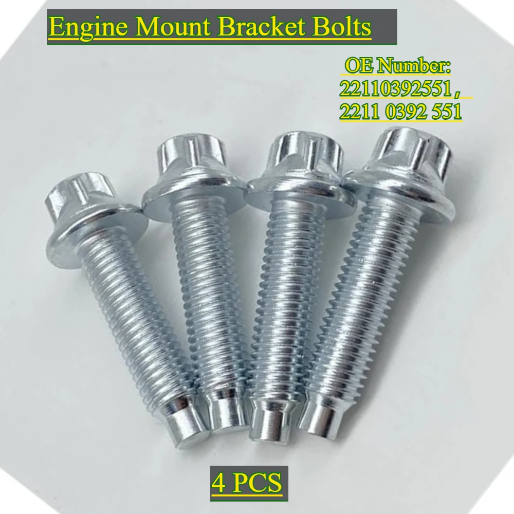 4 PCS- Engine Mount Bracket Bolts (Aluminum) for BMW E60 E70 E82 E83 E85 E86 E89 E90 E91 E92 E93 F10 F25 1 3 5 X Z, 22110392551