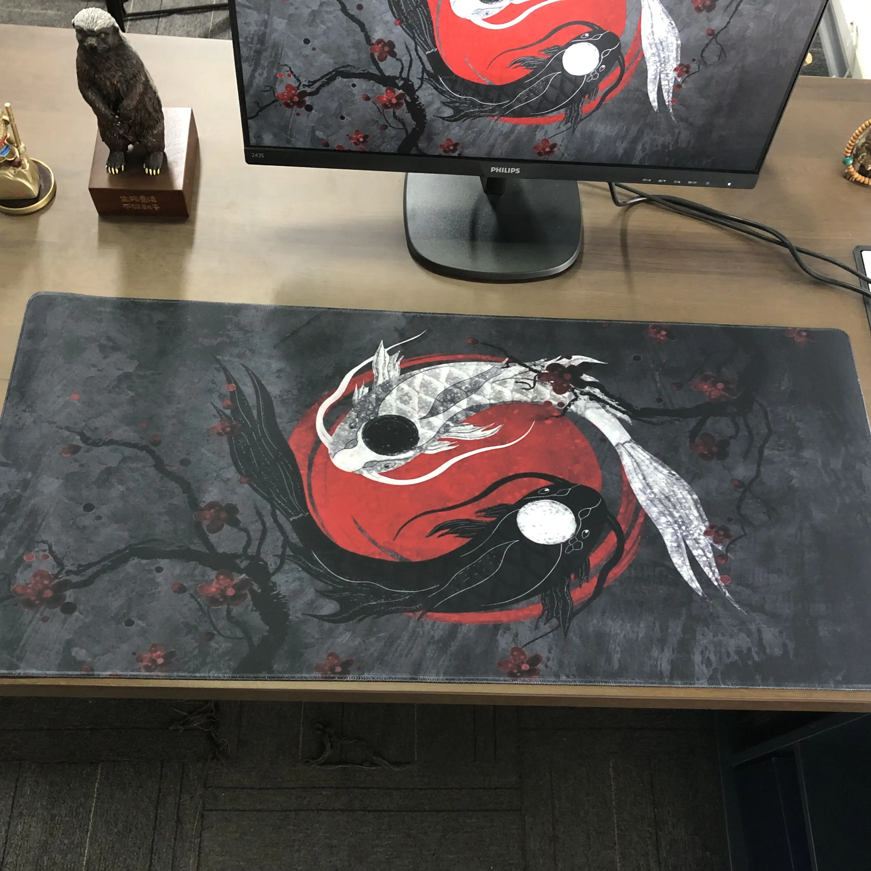 Tai Chi Fish Gaming Mousepad, Mouse Pad de borracha impermeável, Big Laptop Notebook Desk Mat, Tapete de Rato Neutro Gamer, XXL