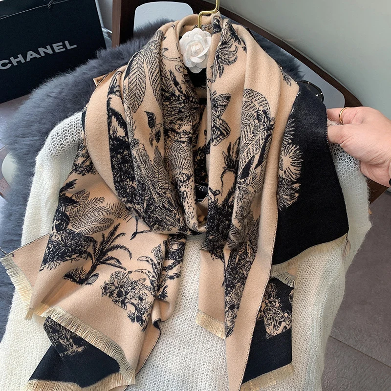 Harmony Jungle Animal Acrylic Cashmere Scarf Shawl Long Women Autumn Winter Warm Neckerchief Casual Travel Cape Wraps