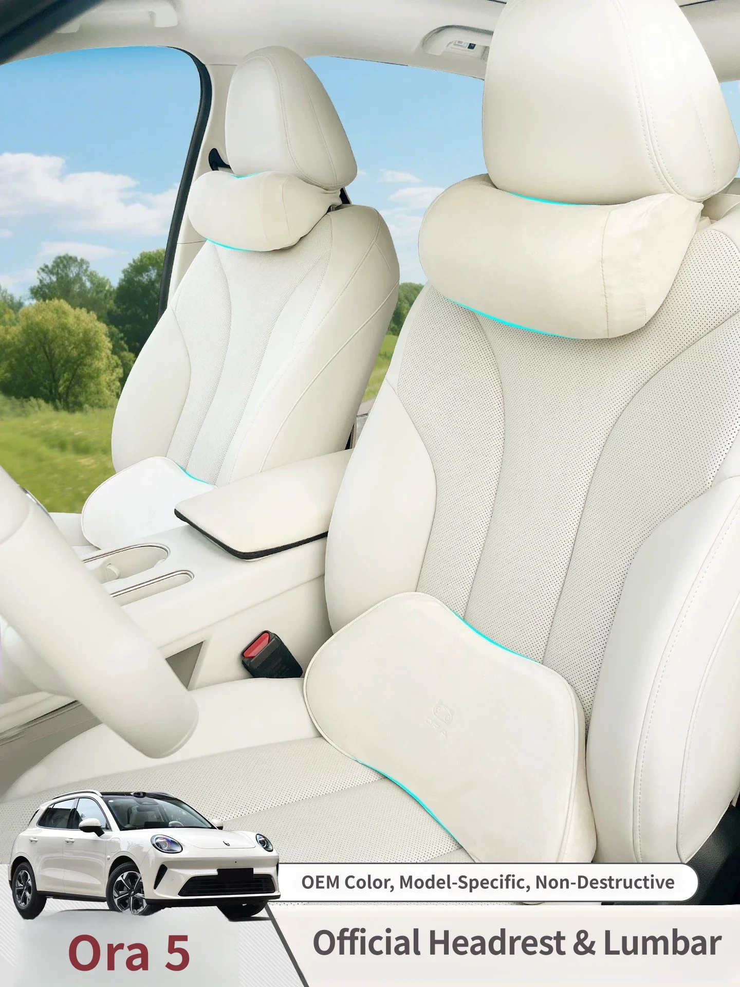 For GWM Ora 5 2025 2026 2027 Car Headrest Support Lumbar Cushion Memory Foam Backrest Pillow Comfortable Neck Pillow