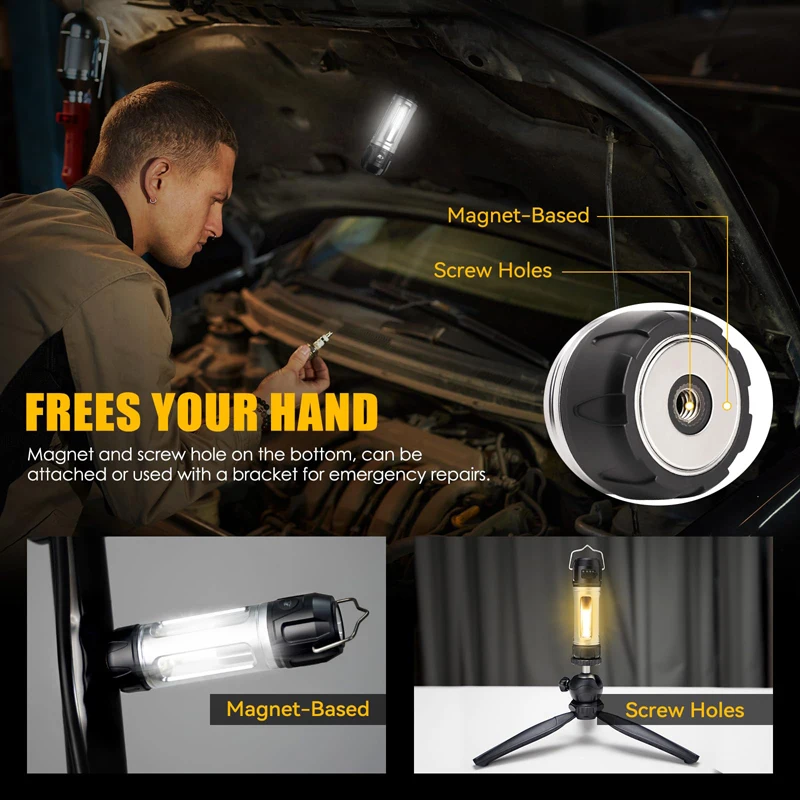 2-in-1 فانوس التخييم مصباح يدوي في الهواء الطلق المحمولة ضوء المغناطيس القائم على ضوء فلاش للتخييم والمشي لمسافات طويلة والصيانة والطوارئ #4
