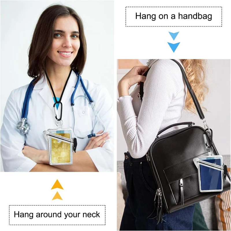 مقاوم للماء حافظة بطاقات التعريف الشخصية مع الحبل وسلسلة المفاتيح ، حامل شارة ، 4 حزمة