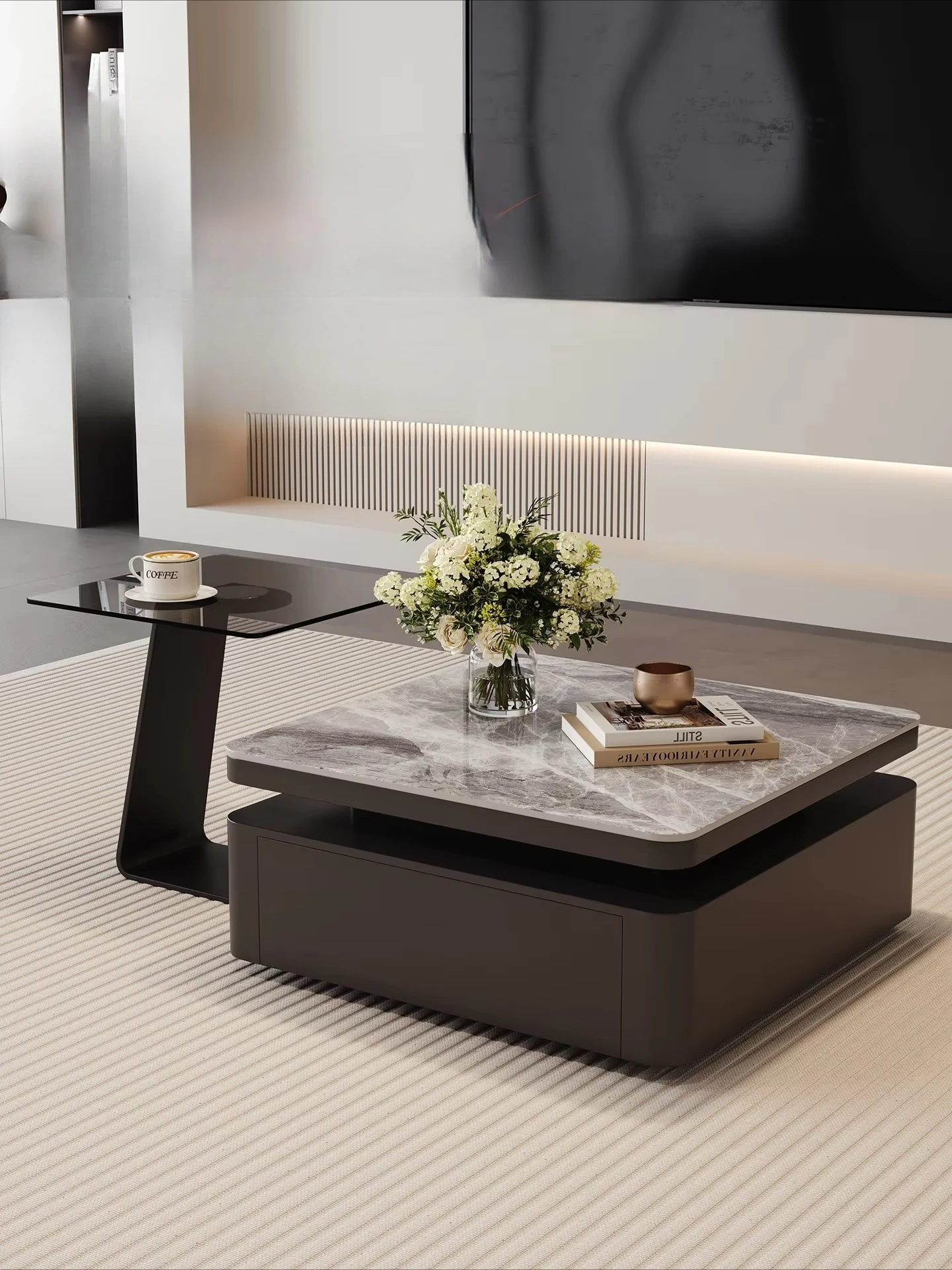 

&c Light Luxury Style Gray Sintered Stone Coffee Table Living Room Suitable Small Homes Modern Design New Storage Coffee Table