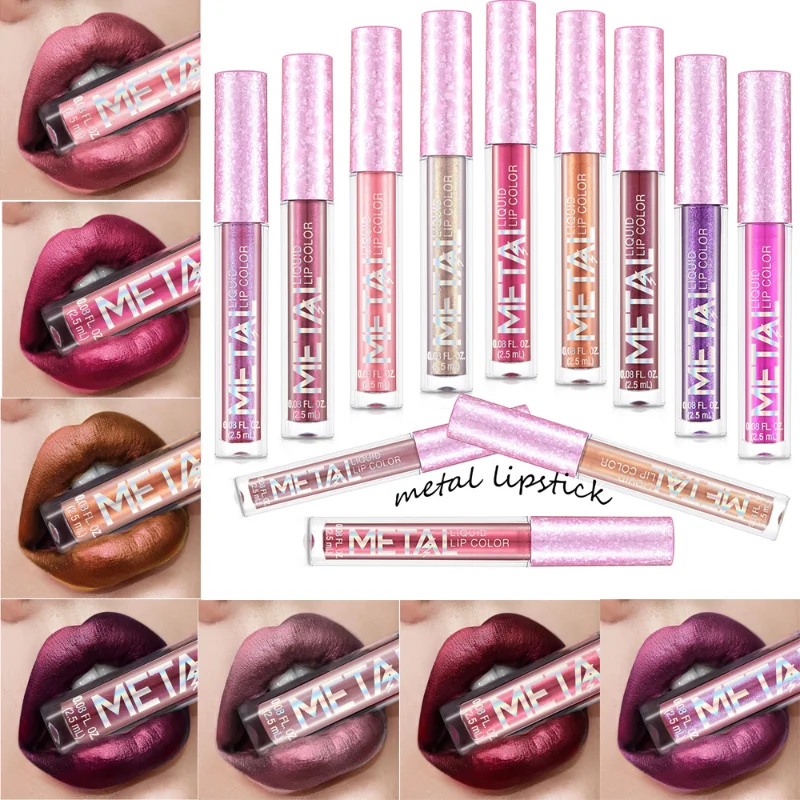 Metallic Glitter Liquid Lipstick Makeup 12 Colors Waterproof Lasting Glitter Lip Gloss Shiny Shimmer Lip Tint Party Lips Makeup