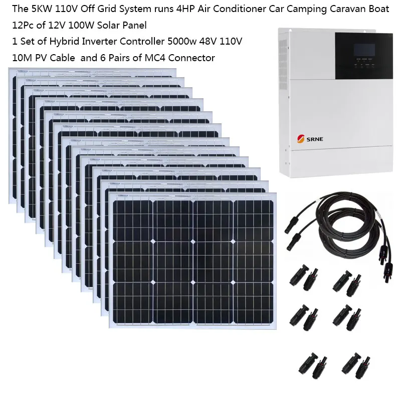 Imagem -04 - Kit Completo Painel Solar Placa Solar Carregador de Bateria Ups Mppt Inversor Híbrido Carro Camping Caravana Barco rv 5000w 5kw 110v 220v