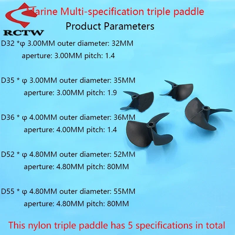 Rc Marine 3-Blades Nylon Propeller for 3mm/4mm/4.8mm Shaft Rc Boat 3 Blade Plastic Paddles