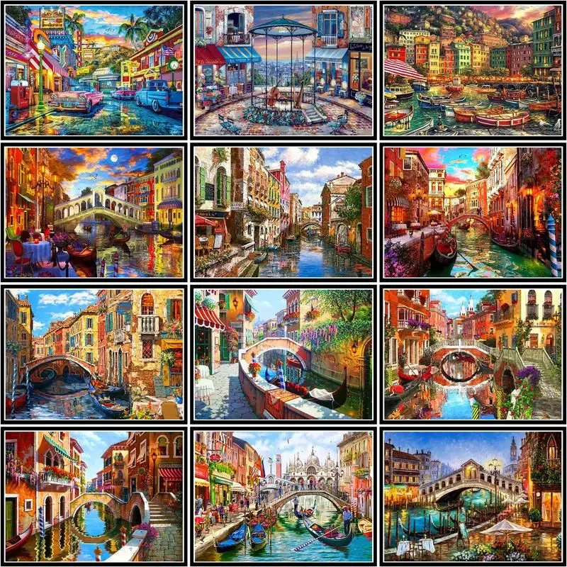 CHENISTORY Painting By Number Venice House Scenery Drawing On Canvas Acrylic Painting Art Pictures By Number Kits Home Decor