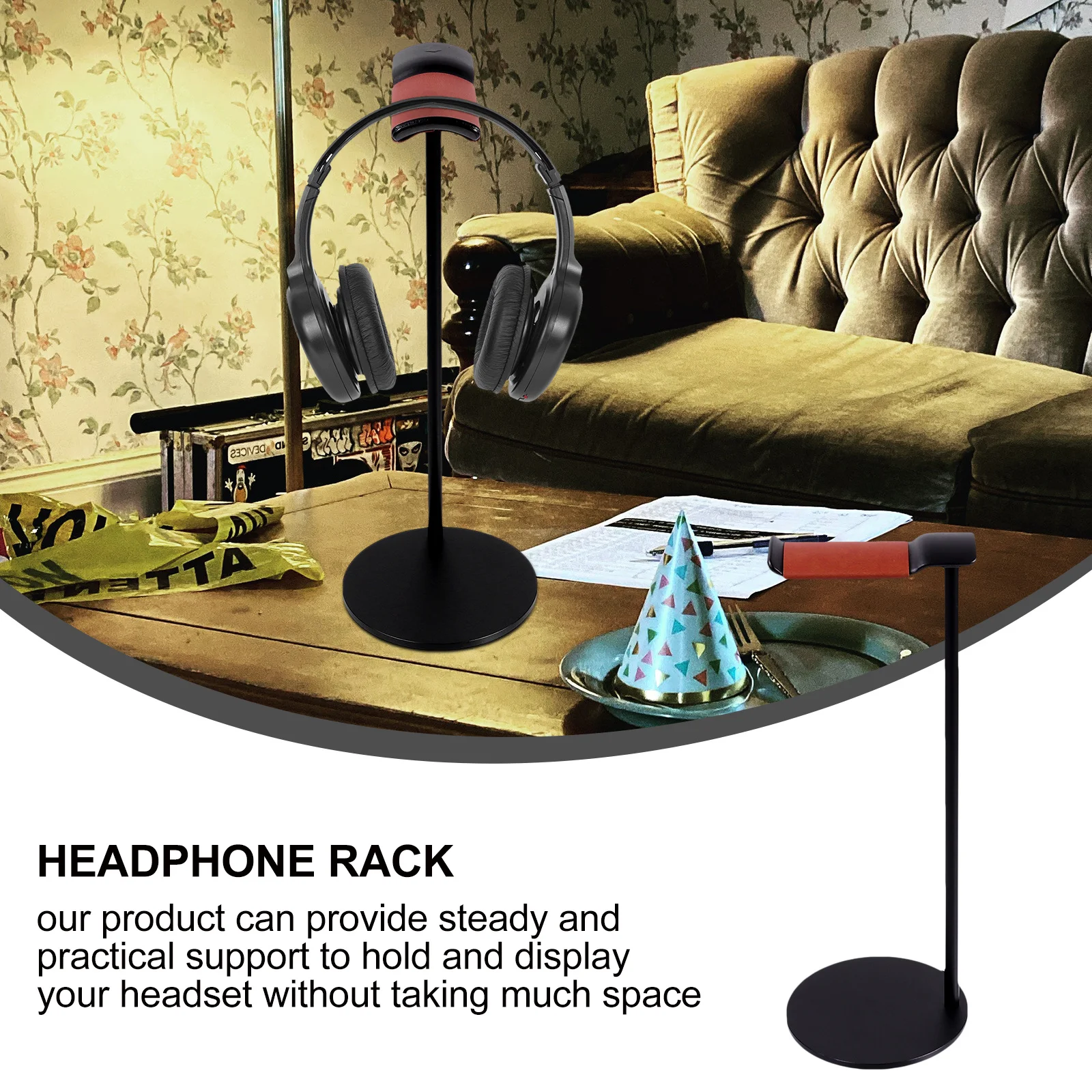 

Aluminum Alloy Headset Holder Desk Earphone Rack Non-Slip Silicone Pad Anti-Skid Bottom Small Size Clutter-Free Desktop Display
