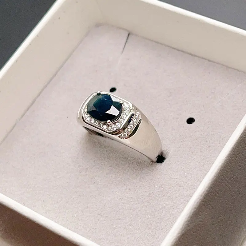 925 Silver all Size Ring Natural Sapphire Ring for Women 8mm*6mm Genuine blck Sapphire Silver Jewelry - view 3