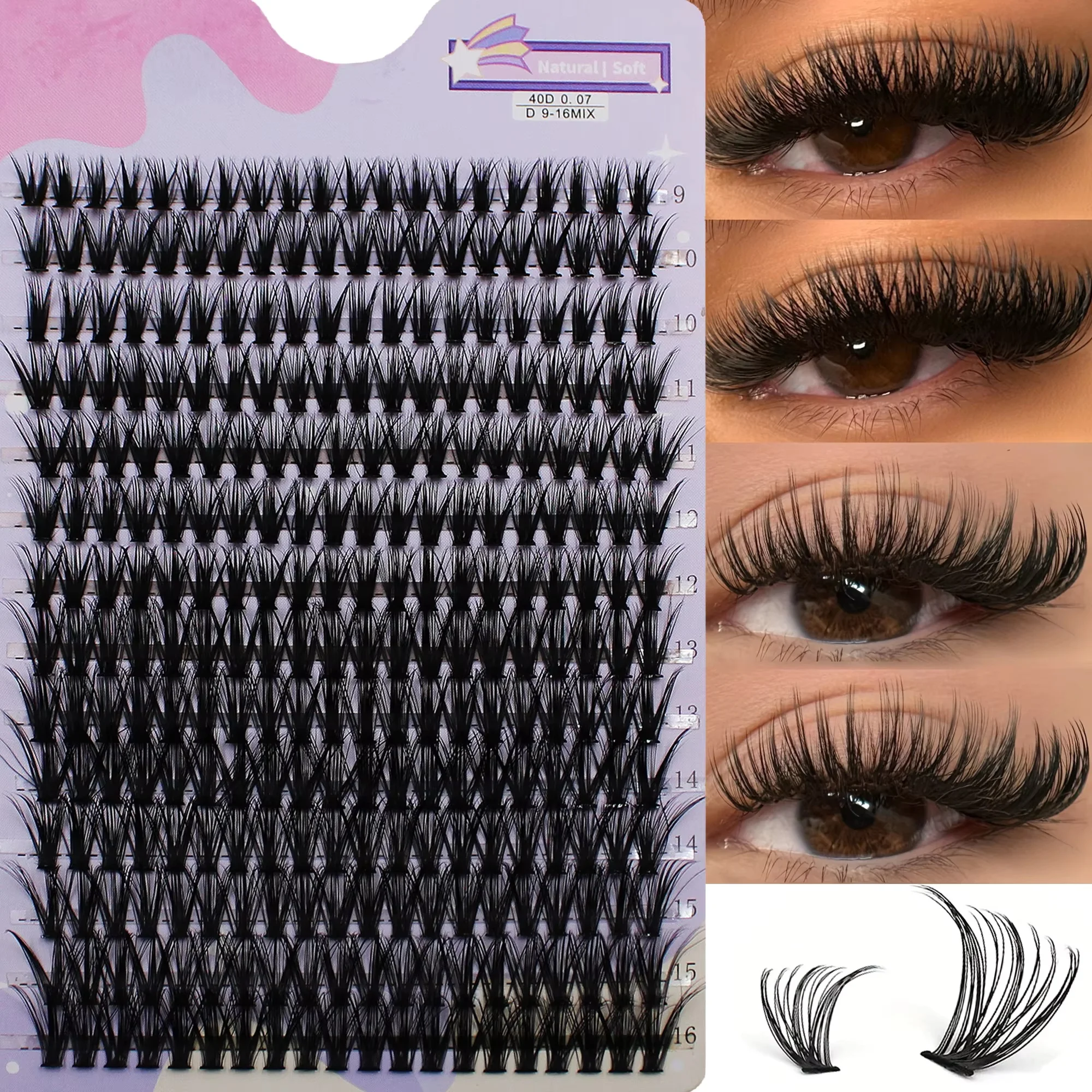 14 Reihen 280 Cluster 40D Mix 9-16mm Cluster-Wimpernverlängerung Natürlich Dichte Künstliche Wimpern 3D-Streifen Einzelwimpern