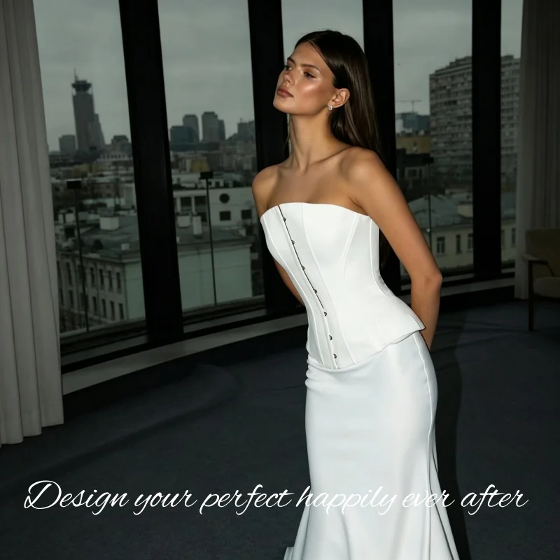 Trendy Two Piece Satin Wedding Dress Strapless Corset Mermaid Chapel Train Lace‑Up Back Bridal Gown Vestidos De Novia Customized