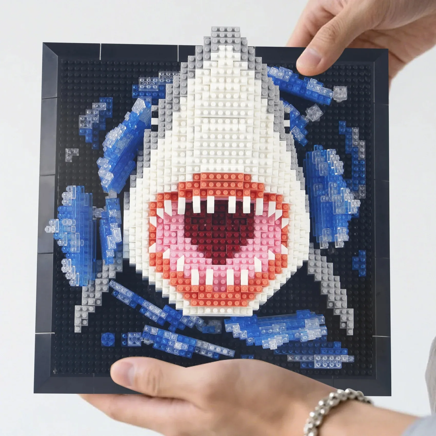 1800 Creative 3D Shark Wall Painting Building Blocks - Miniature Assembly Christmas Birthday Gift Valentine's Day Decoration Orn