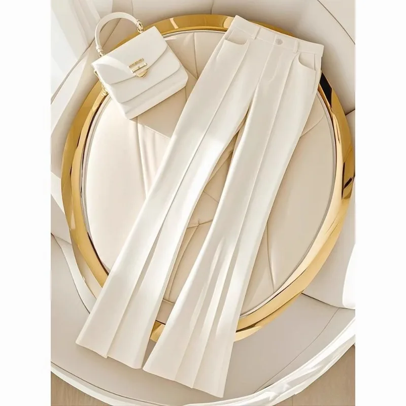 

Spring Autumn Simplicity Office Lady Wide Leg Women Fashion High Waist Solid Color Flare All-match Temperament Casual Trousers