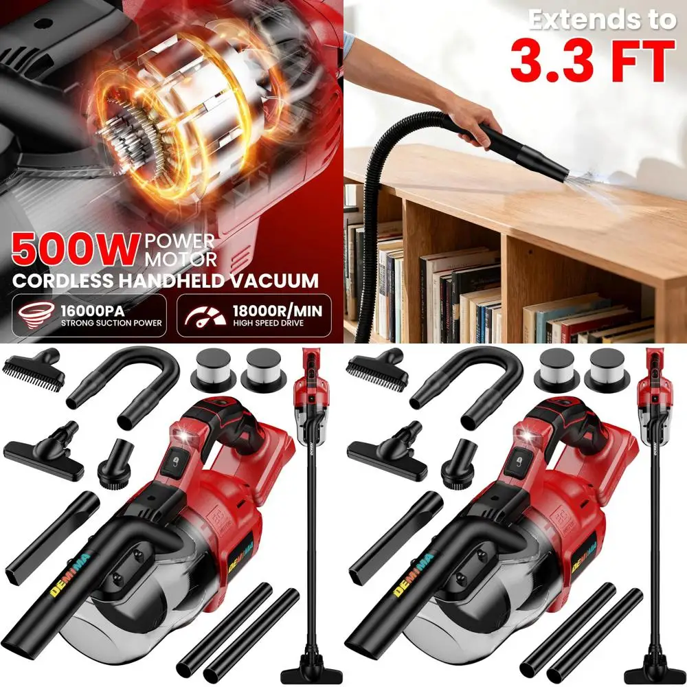 

18V Cordless 5-in-1 Lightweight Handheld Vacuum Cleaner, 500W Motor, 46 CFM, HEPA Filtration for Floors and Carpets (Battery Not
