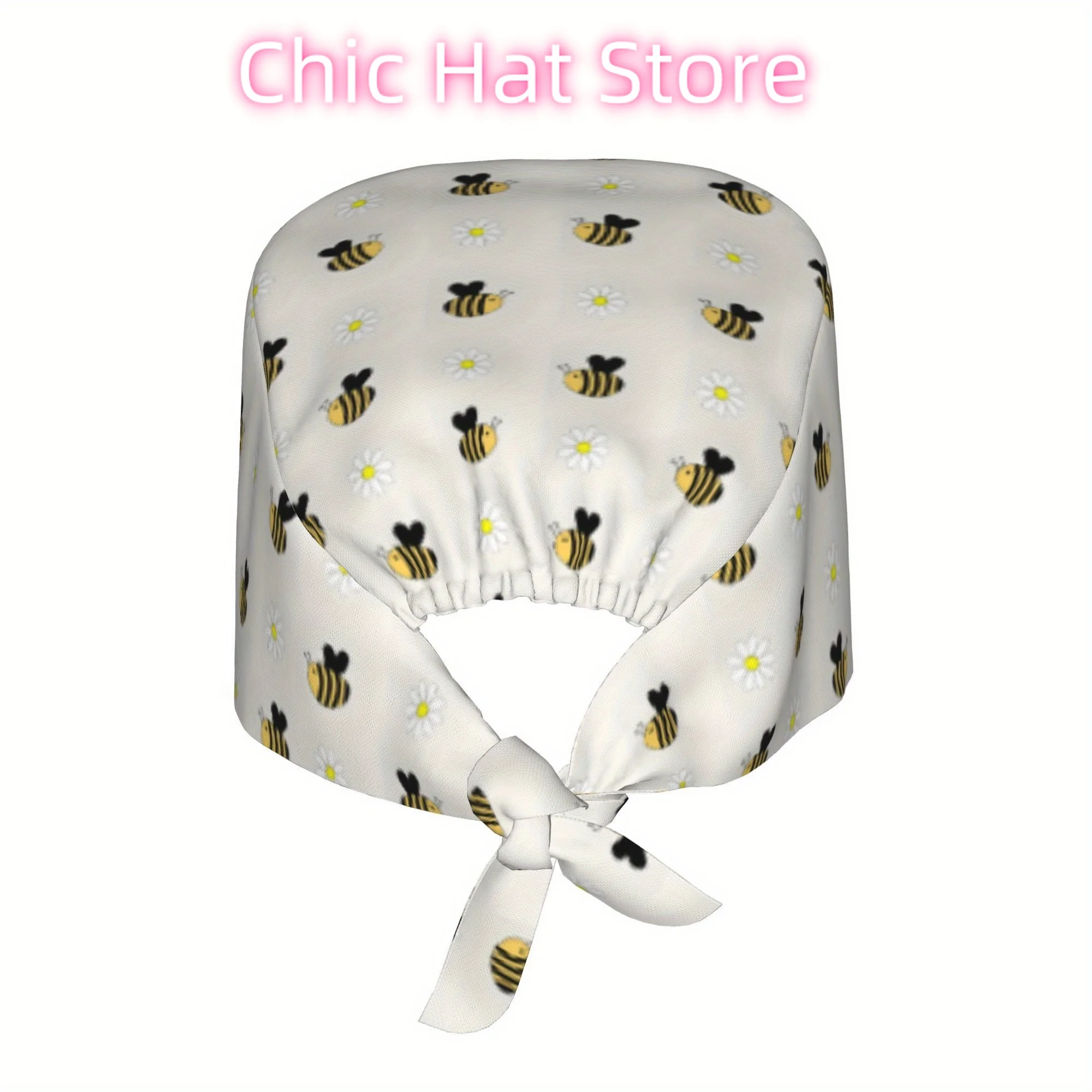 1pc Bee Unisex Stylish Printed Work Cap - Lightweight Adjustable Skull Cap Tie-Back Nurse Hat, Dustproof Chef & Cooking Cap, Men