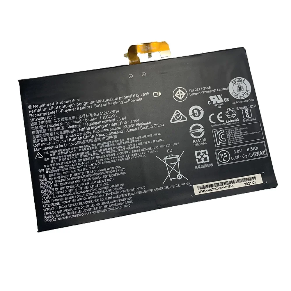 3.8V 8500mah New Original L15C2P31 Battery for Lenovo Yoga Book YB1-X91F X91L X91X X90FL15C2P31