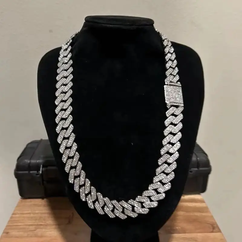 Hiphop luxury rap singer custom ice diamond hiphop style Miami style 4row full diamond 20mm Cuban chain,trendy fashion  jewelry