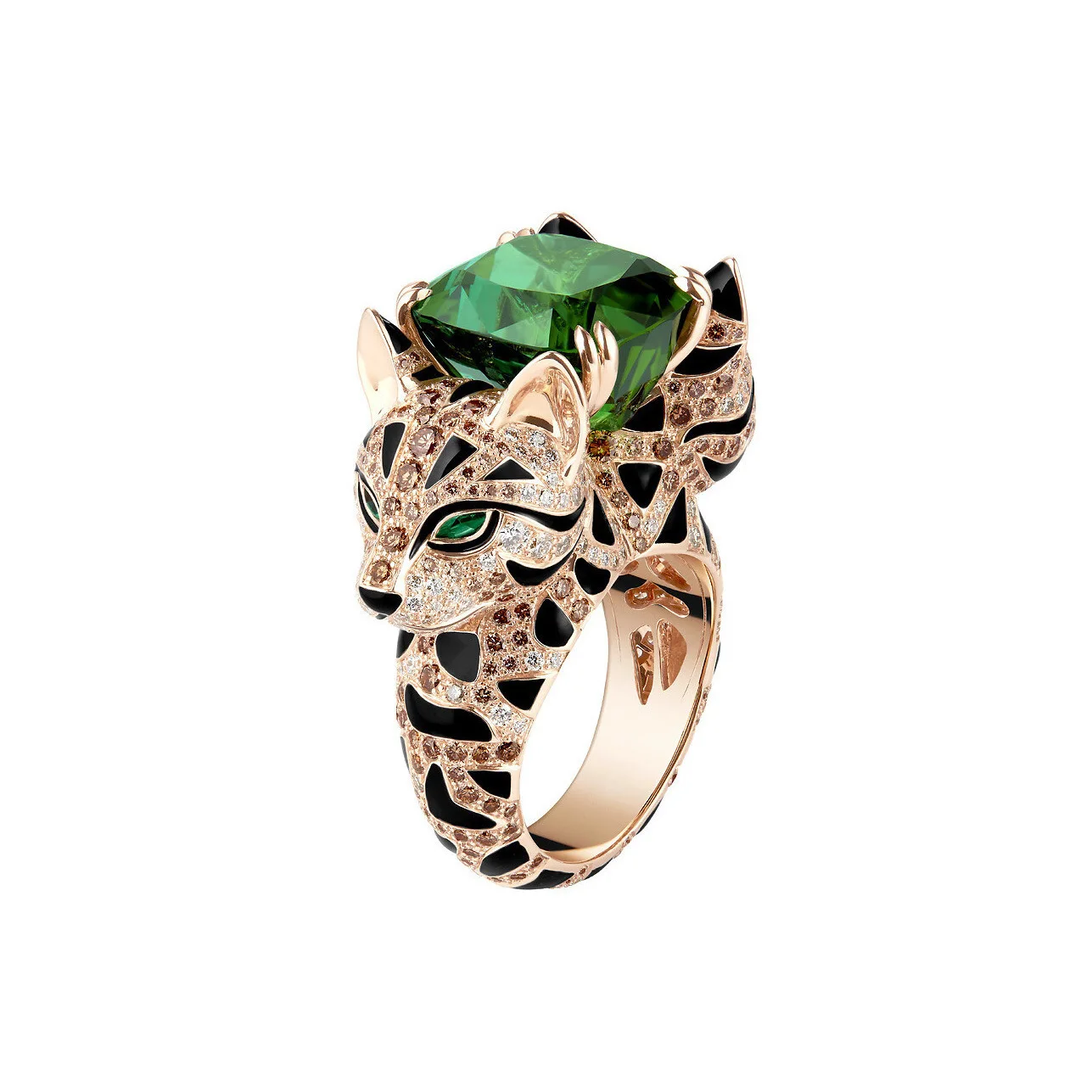 

Luxury Double Leopard Panther Statement Ring Emerald Enamel 925 Sterling Silver Animal Fine Jewelry for Women's Valentines Gifts
