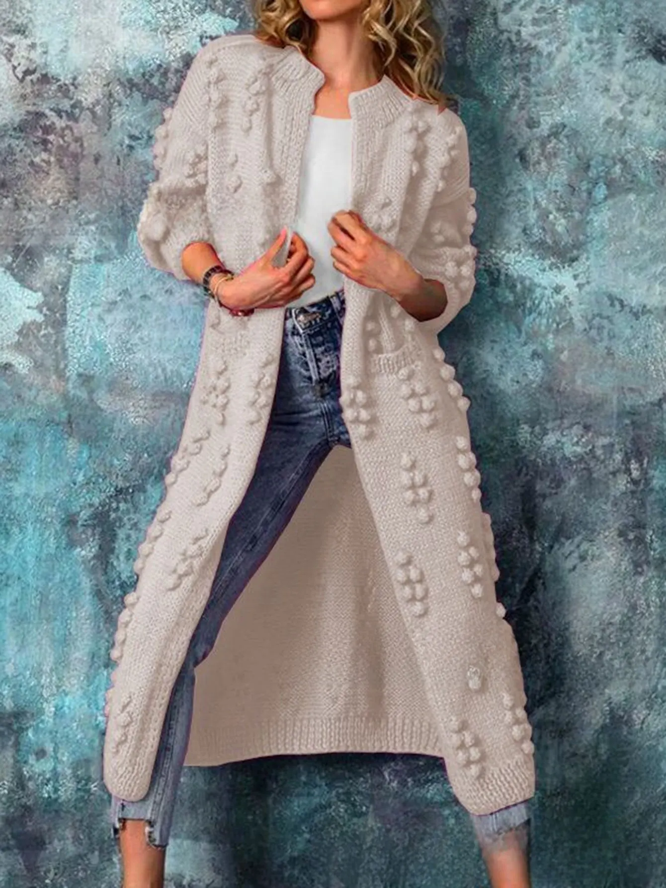Kardigan Wanita Musim Gugur 2025 Kasual Warna Solid Lengan Panjang Terbuka di Depan Rajutan Rib Harian Regular Fit Kardigan Panjang