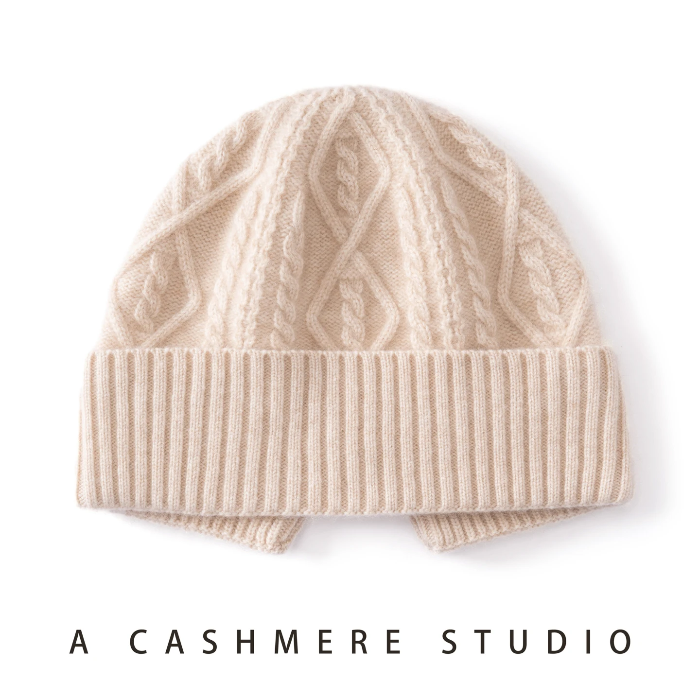 Beanie Cuffed Knit - قبعة كشمير نسائية عالية الجودة، قبعة